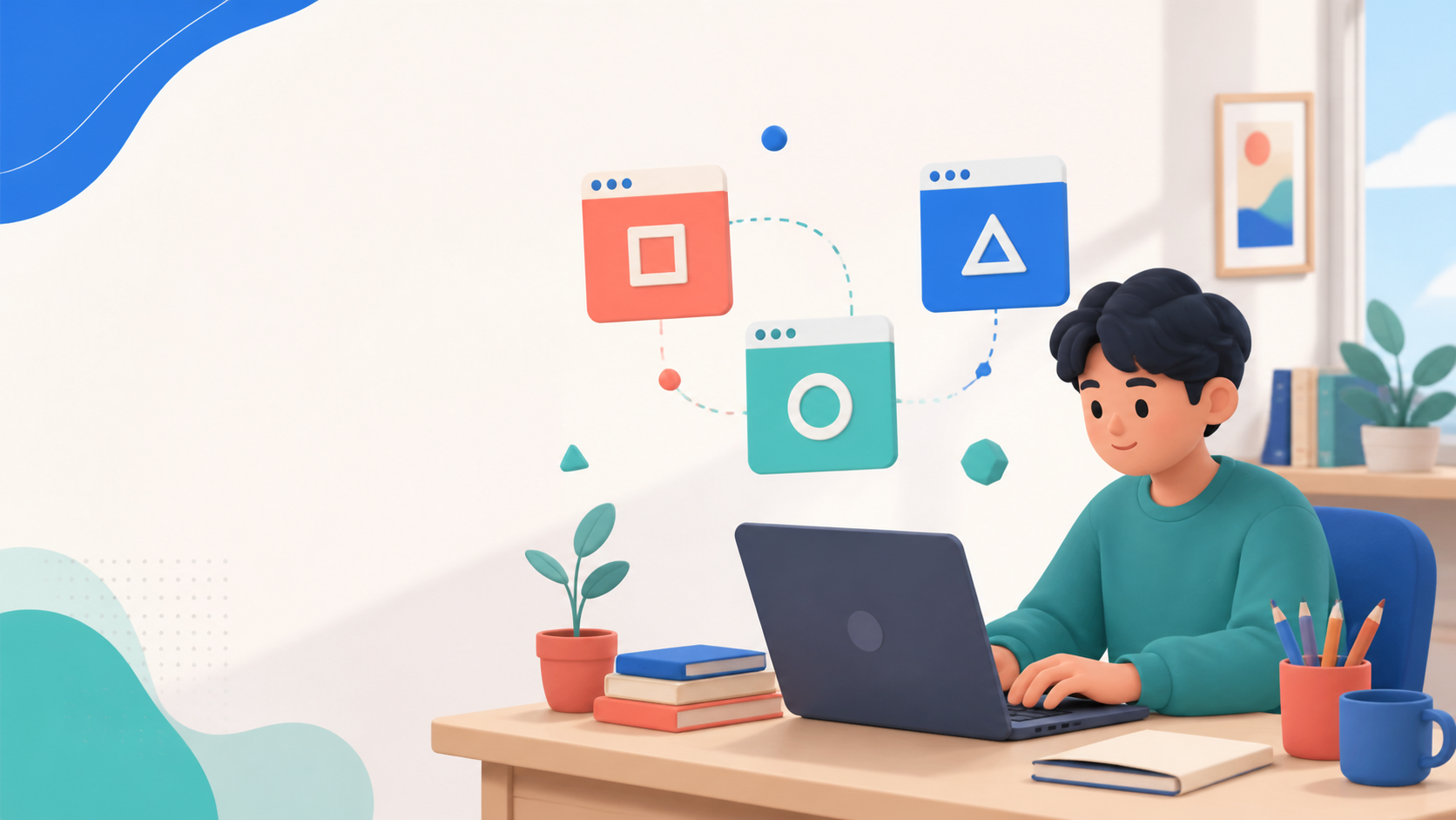 Pelajar menata langkah belajar web di depan laptop